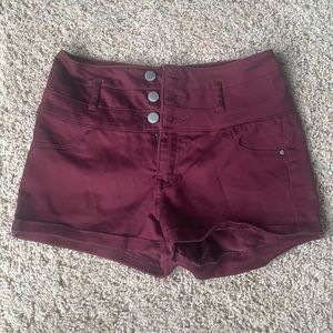 High waisted maroon shorts